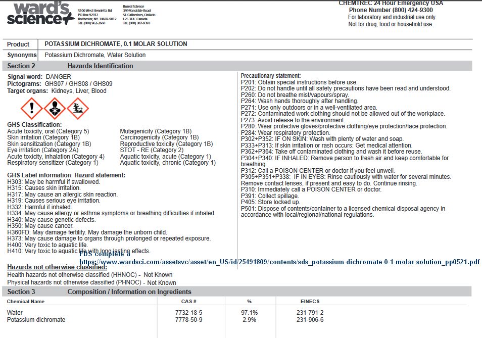 fiche de risques dichromate potassium 0,114 mol/L